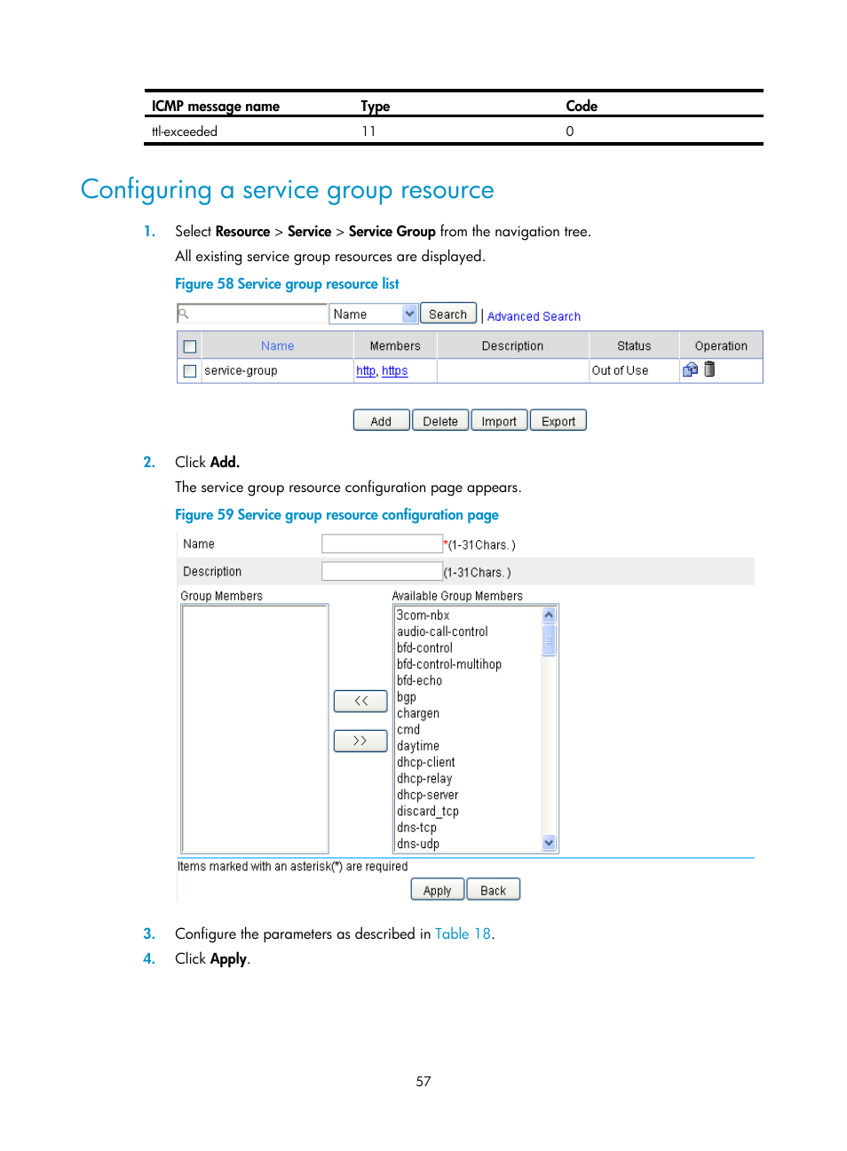 Configuring a service group resource | H3C Technologies H3C SecPath F1000-E User Manual | Page 67 / 273