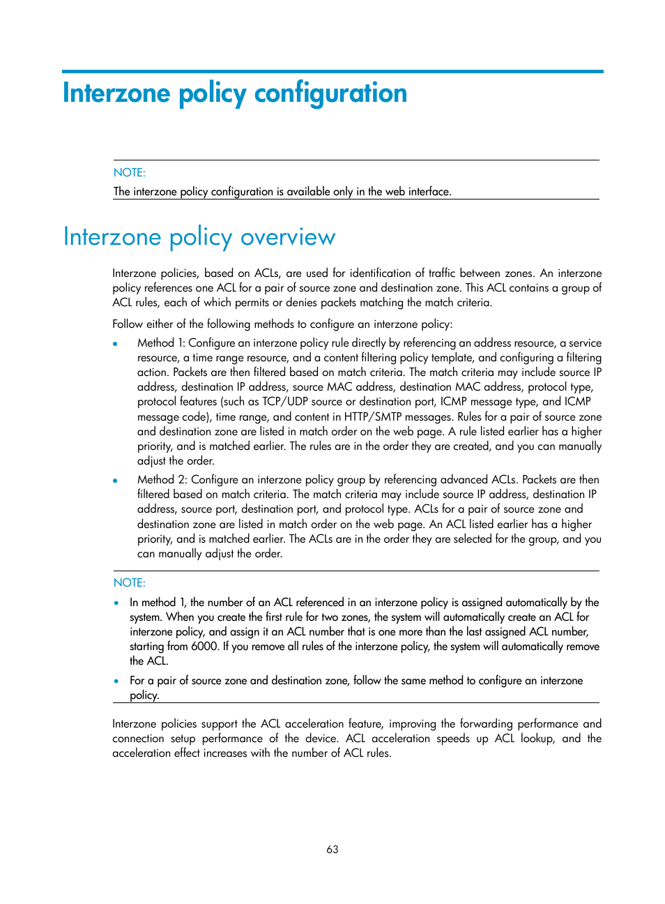 Interzone policy configuration, Interzone policy overview | H3C Technologies H3C SecPath F1000-E User Manual | Page 73 / 273