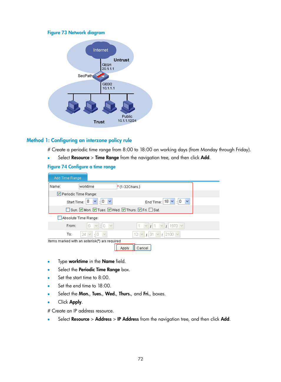 Method 1: configuring an interzone policy rule | H3C Technologies H3C SecPath F1000-E User Manual | Page 82 / 273