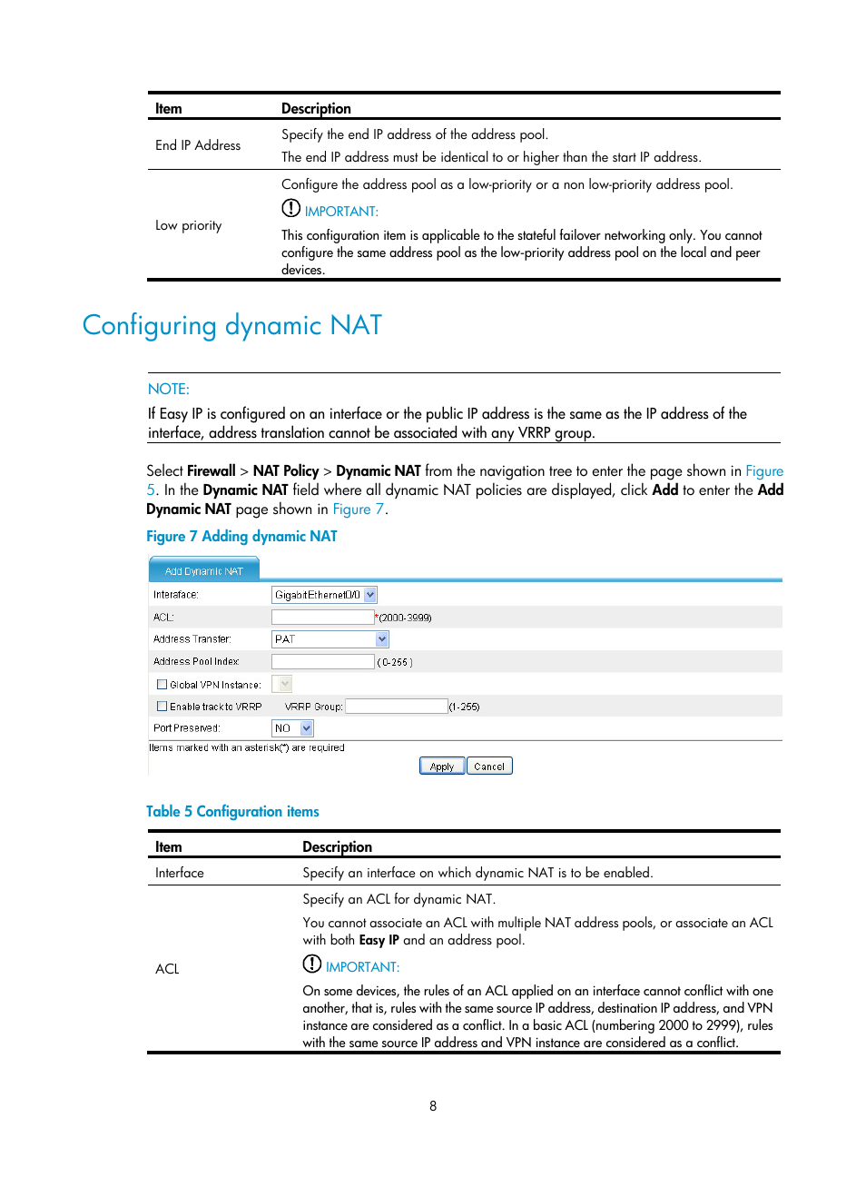 Configuring dynamic nat | H3C Technologies H3C SecPath F1000-E User Manual | Page 15 / 68