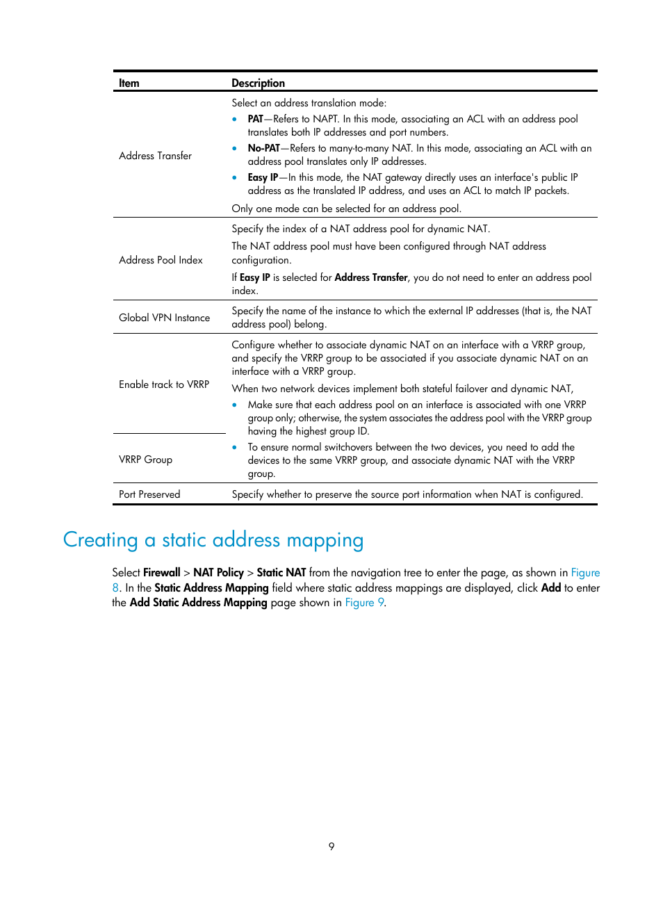 Creating a static address mapping | H3C Technologies H3C SecPath F1000-E User Manual | Page 16 / 68