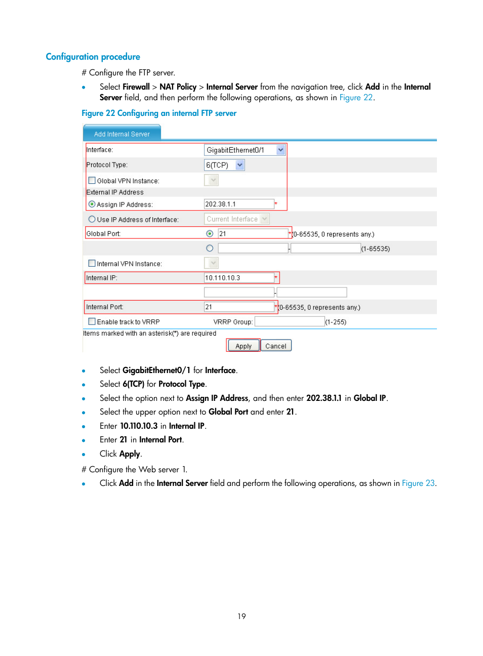 Configuration procedure | H3C Technologies H3C SecPath F1000-E User Manual | Page 26 / 68