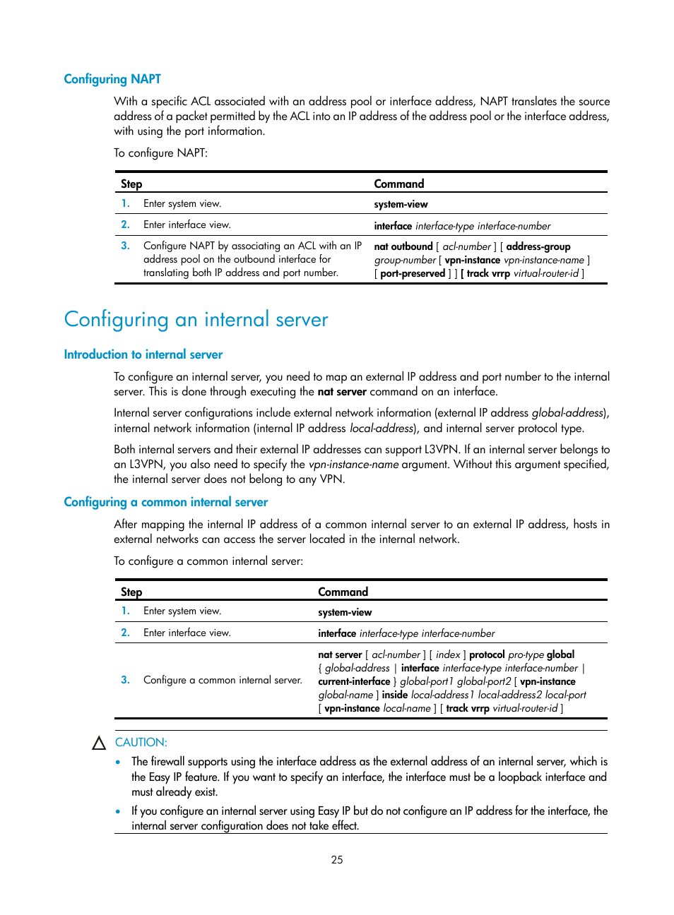 Configuring napt, Configuring an internal server, Introduction to internal server | Configuring a common internal server | H3C Technologies H3C SecPath F1000-E User Manual | Page 32 / 68