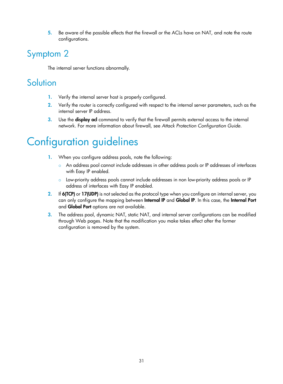 Symptom 2, Solution, Configuration guidelines | H3C Technologies H3C SecPath F1000-E User Manual | Page 38 / 68