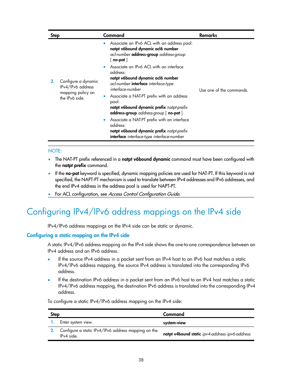 Configuring a static mapping on the ipv4 side | H3C Technologies H3C SecPath F1000-E User Manual | Page 45 / 68