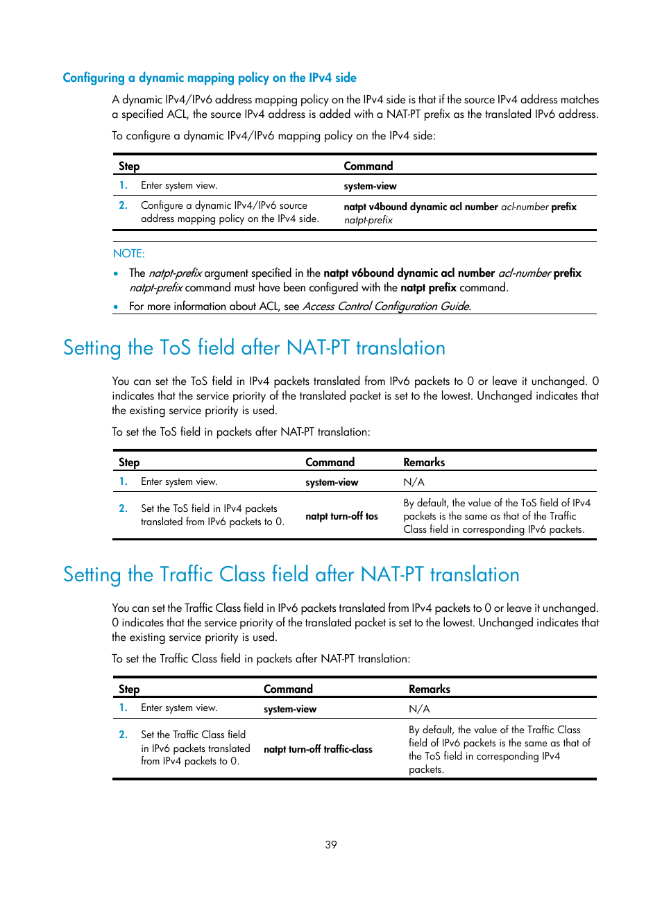 Setting the tos field after nat-pt translation | H3C Technologies H3C SecPath F1000-E User Manual | Page 46 / 68