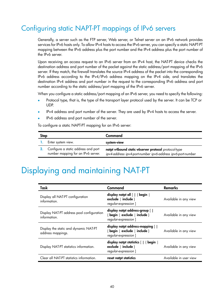 Displaying and maintaining nat-pt | H3C Technologies H3C SecPath F1000-E User Manual | Page 47 / 68