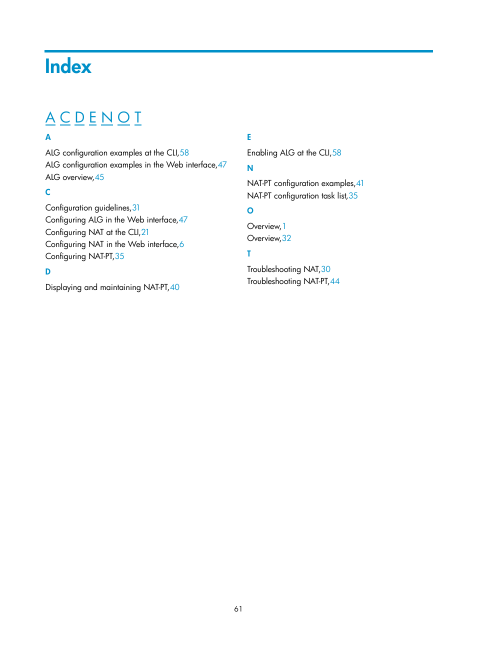 Index | H3C Technologies H3C SecPath F1000-E User Manual | Page 68 / 68