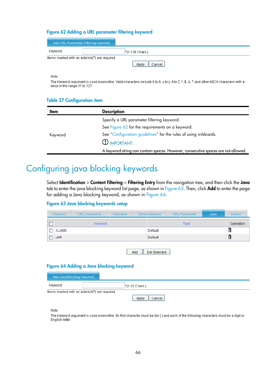 Configuring java blocking keywords, Figure 62 | H3C Technologies H3C SecPath F1000-E User Manual | Page 74 / 99