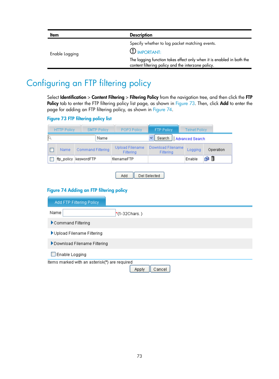 Configuring an ftp filtering policy | H3C Technologies H3C SecPath F1000-E User Manual | Page 81 / 99