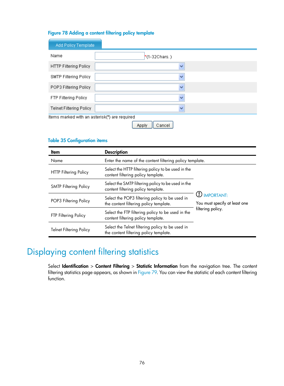 Displaying content filtering statistics, Figure 78 | H3C Technologies H3C SecPath F1000-E User Manual | Page 84 / 99