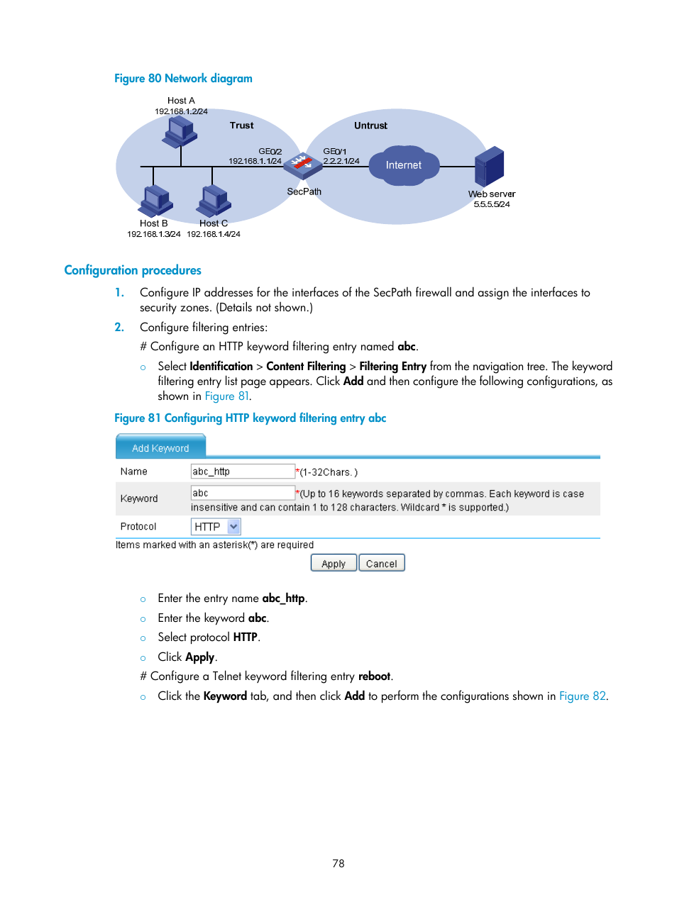 Configuration procedures | H3C Technologies H3C SecPath F1000-E User Manual | Page 86 / 99