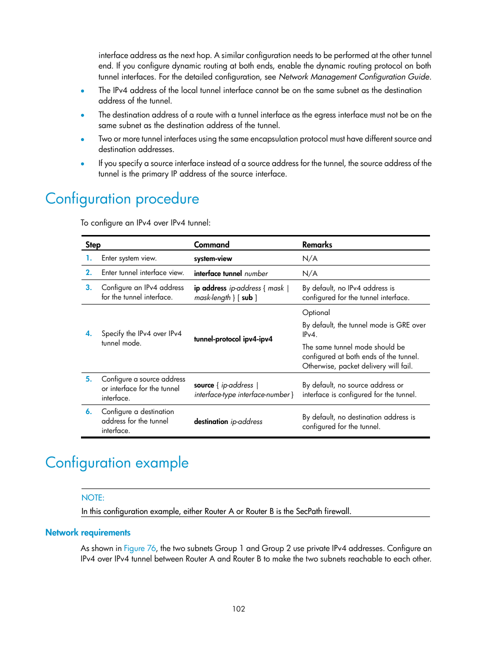 Configuration procedure, Configuration example, Network requirements | H3C Technologies H3C SecPath F1000-E User Manual | Page 114 / 490