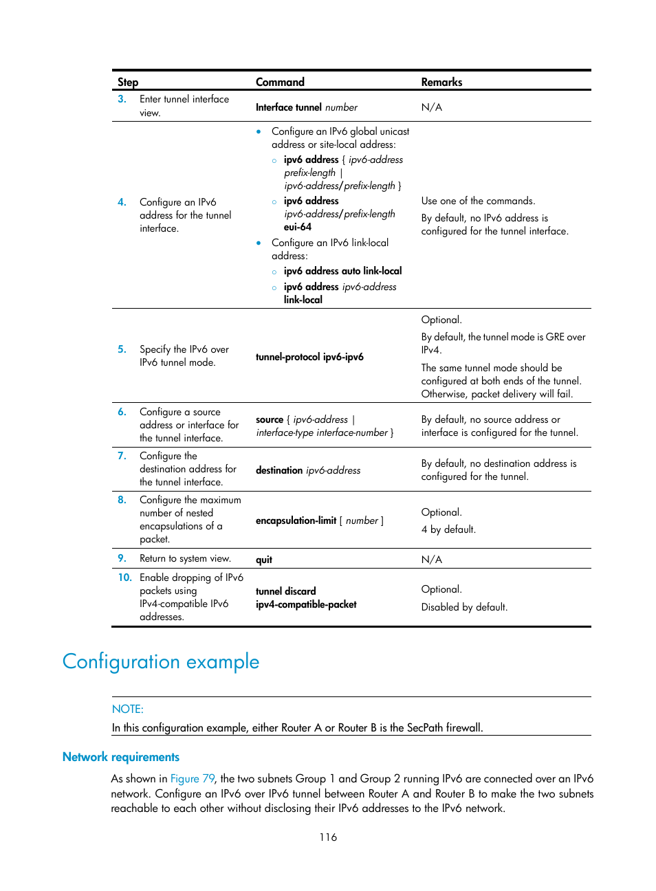 Configuration example, Network requirements | H3C Technologies H3C SecPath F1000-E User Manual | Page 128 / 490