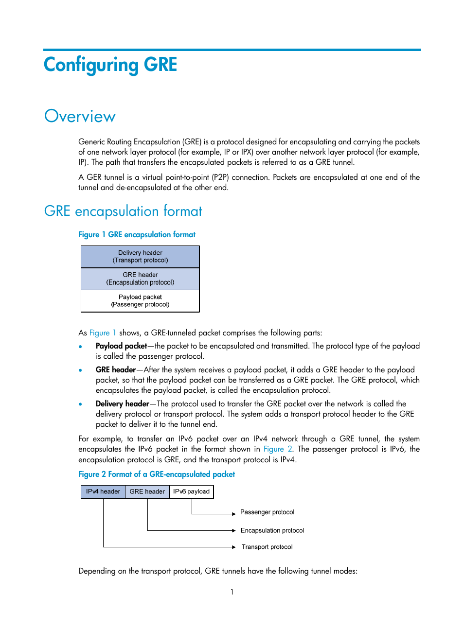 Configuring gre, Overview, Gre encapsulation format | H3C Technologies H3C SecPath F1000-E User Manual | Page 13 / 490