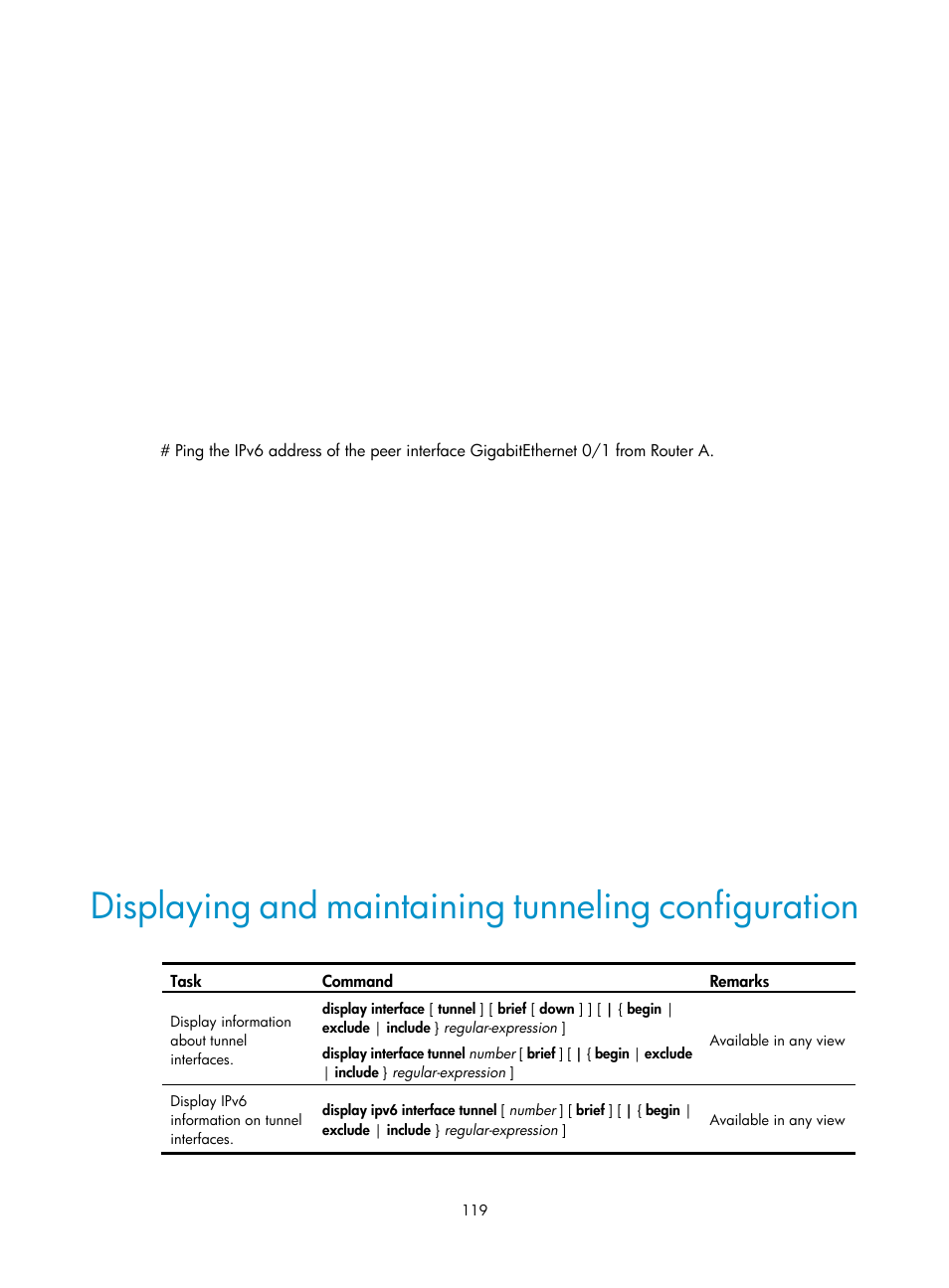 Displaying and maintaining tunneling configuration | H3C Technologies H3C SecPath F1000-E User Manual | Page 131 / 490