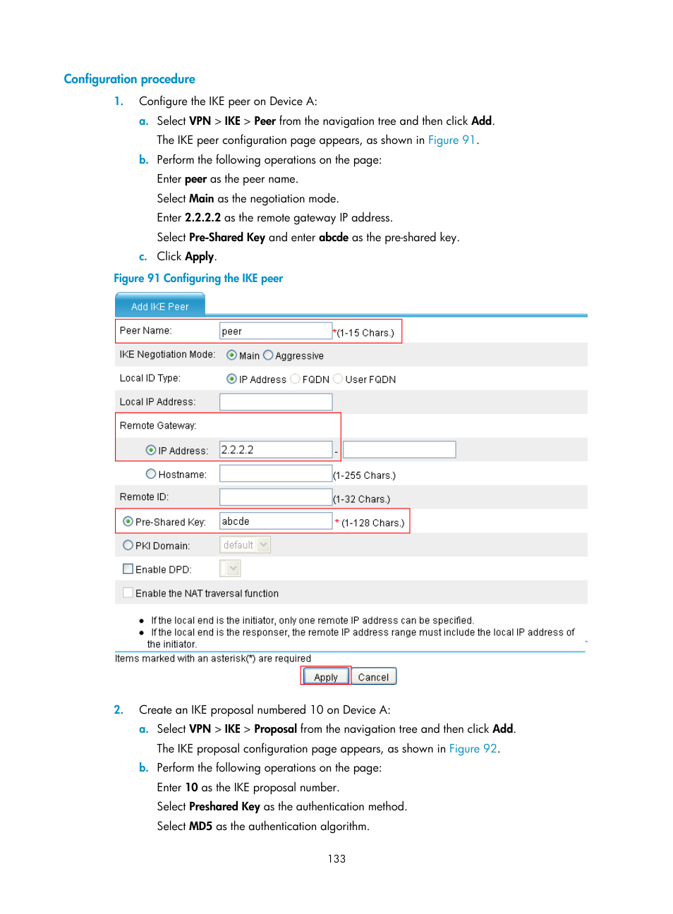 Configuration procedure | H3C Technologies H3C SecPath F1000-E User Manual | Page 145 / 490