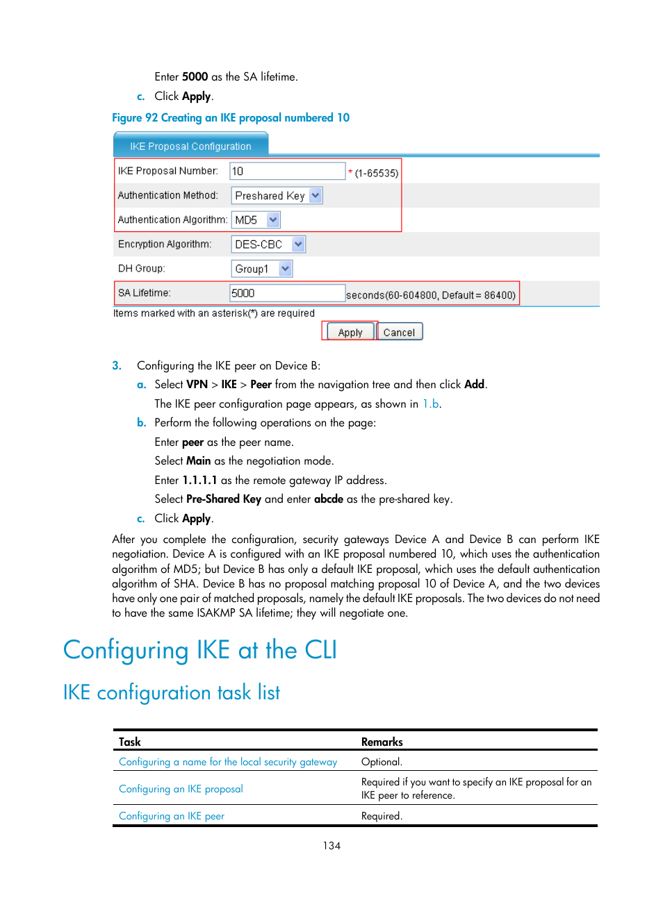 Configuring ike at the cli, Ike configuration task list, Figure 92 | H3C Technologies H3C SecPath F1000-E User Manual | Page 146 / 490