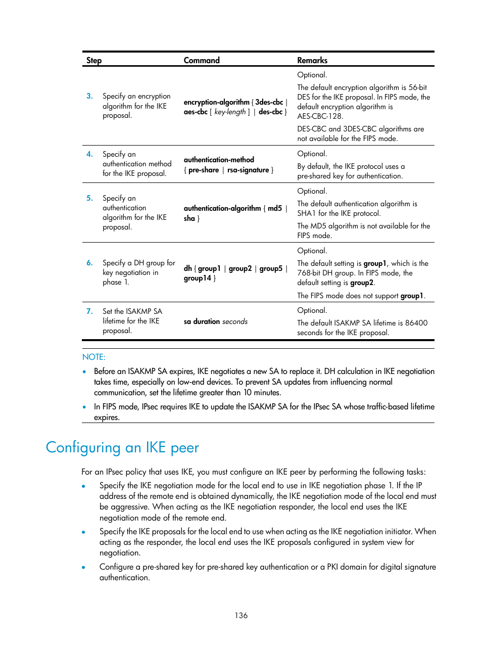 Configuring an ike peer | H3C Technologies H3C SecPath F1000-E User Manual | Page 148 / 490