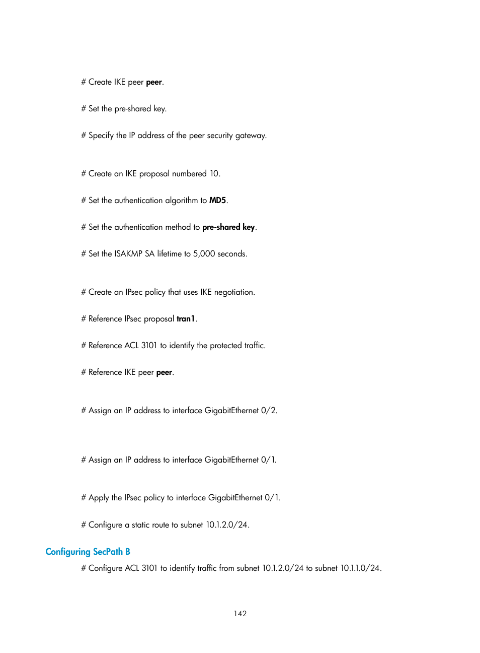 Configuring secpath b | H3C Technologies H3C SecPath F1000-E User Manual | Page 154 / 490