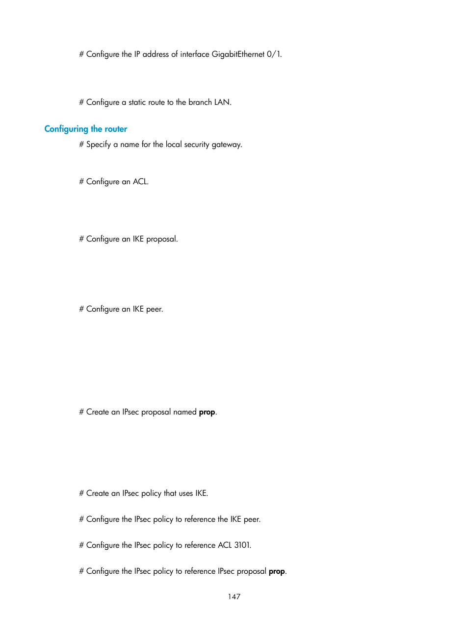 Configuring the router | H3C Technologies H3C SecPath F1000-E User Manual | Page 159 / 490