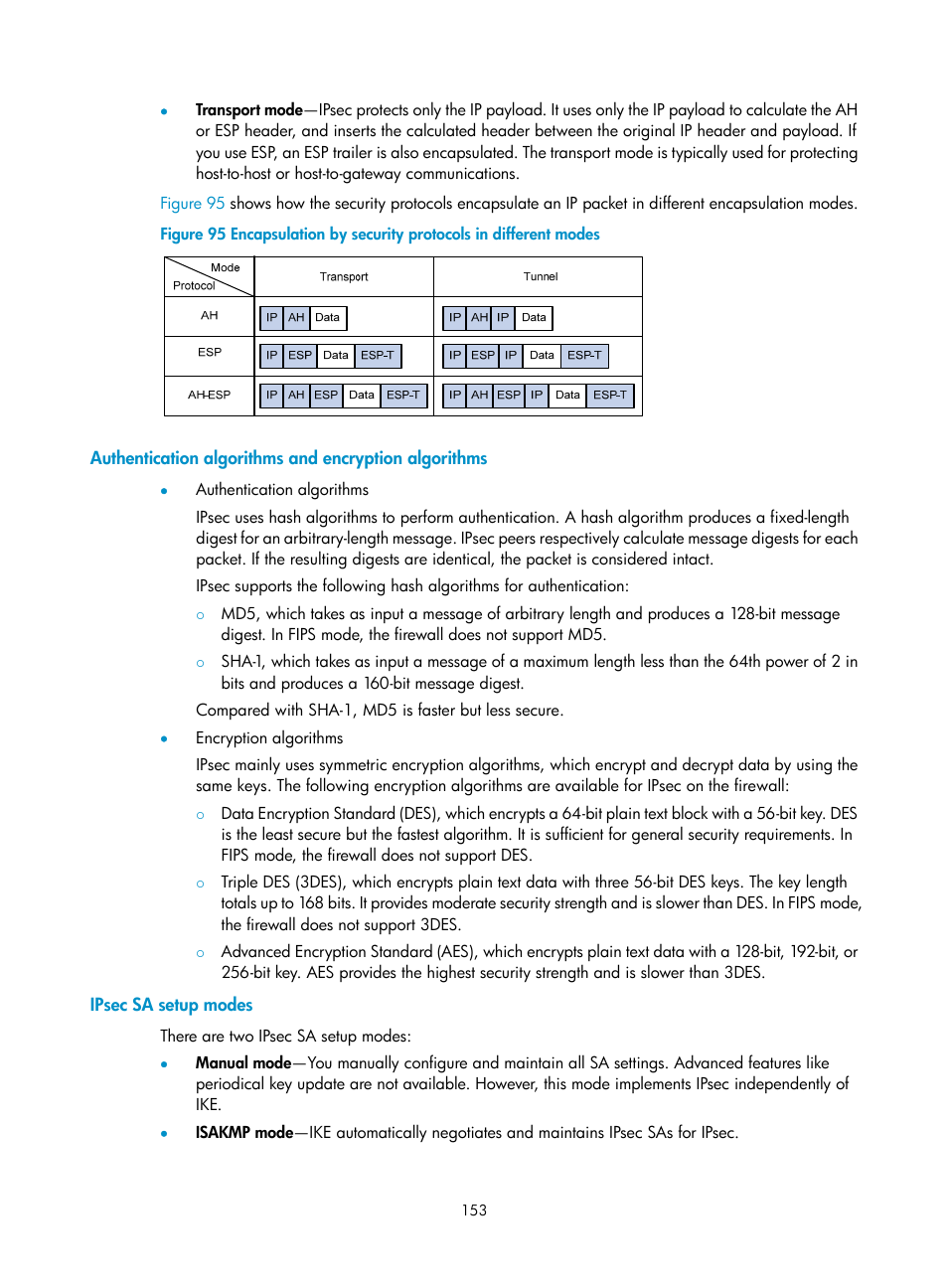 Ipsec sa setup modes | H3C Technologies H3C SecPath F1000-E User Manual | Page 165 / 490