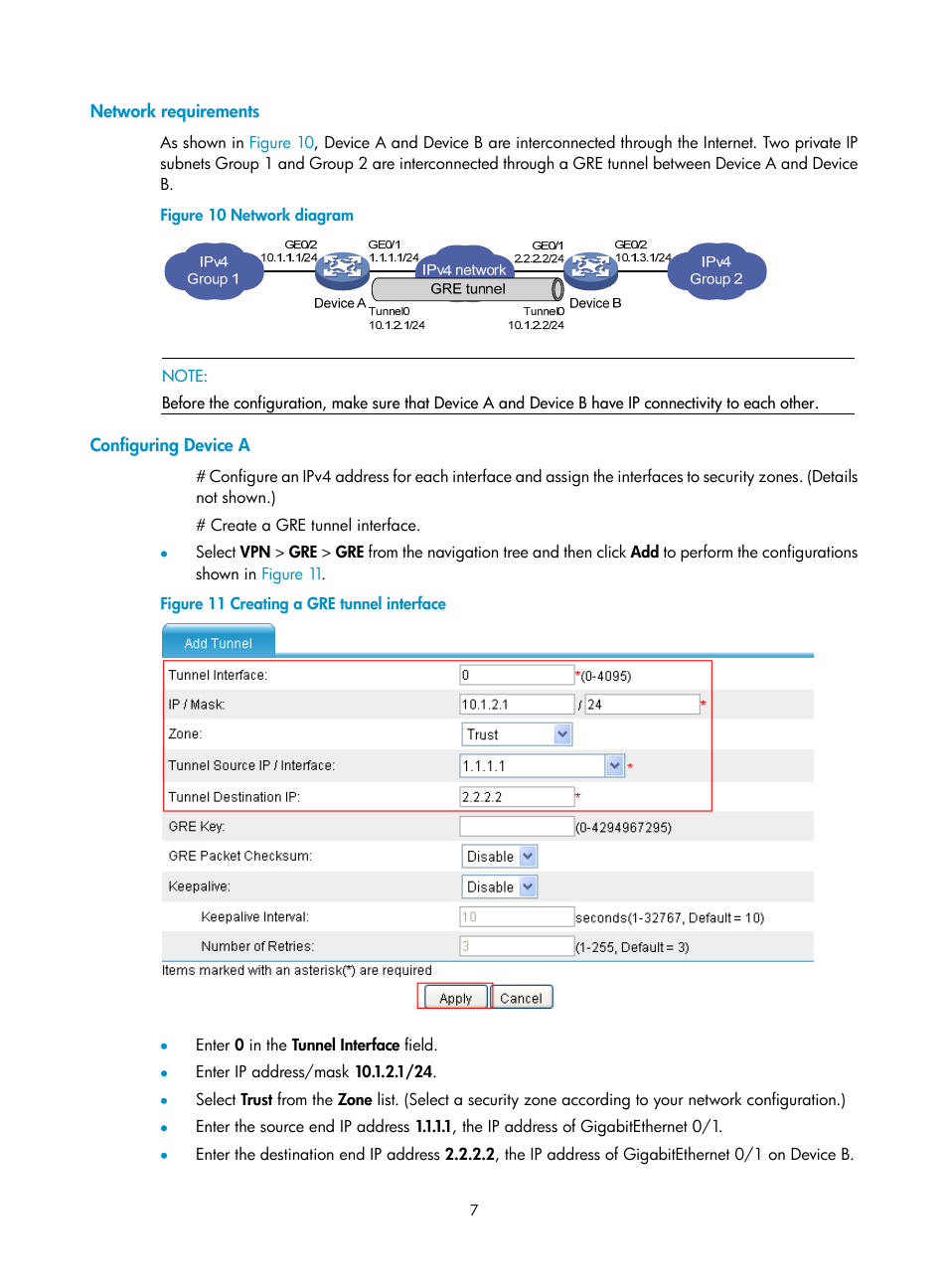 Network requirements, Configuring device a | H3C Technologies H3C SecPath F1000-E User Manual | Page 19 / 490