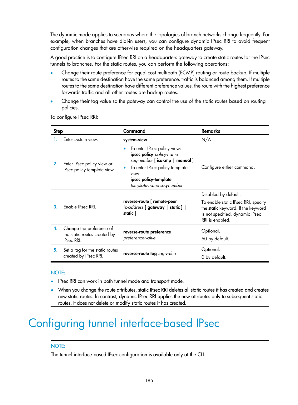 Configuring tunnel interface-based ipsec | H3C Technologies H3C SecPath F1000-E User Manual | Page 197 / 490