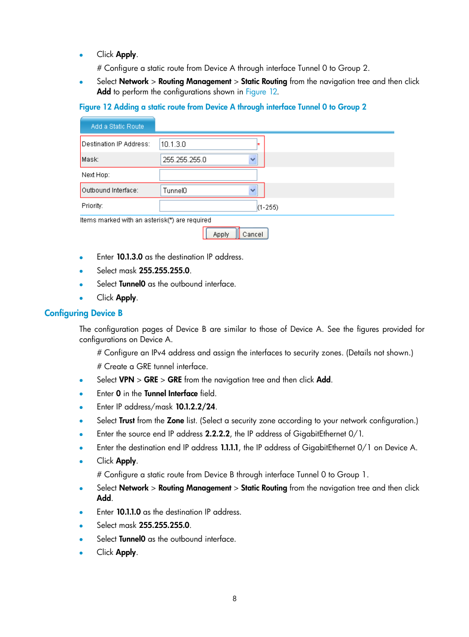 Configuring device b | H3C Technologies H3C SecPath F1000-E User Manual | Page 20 / 490