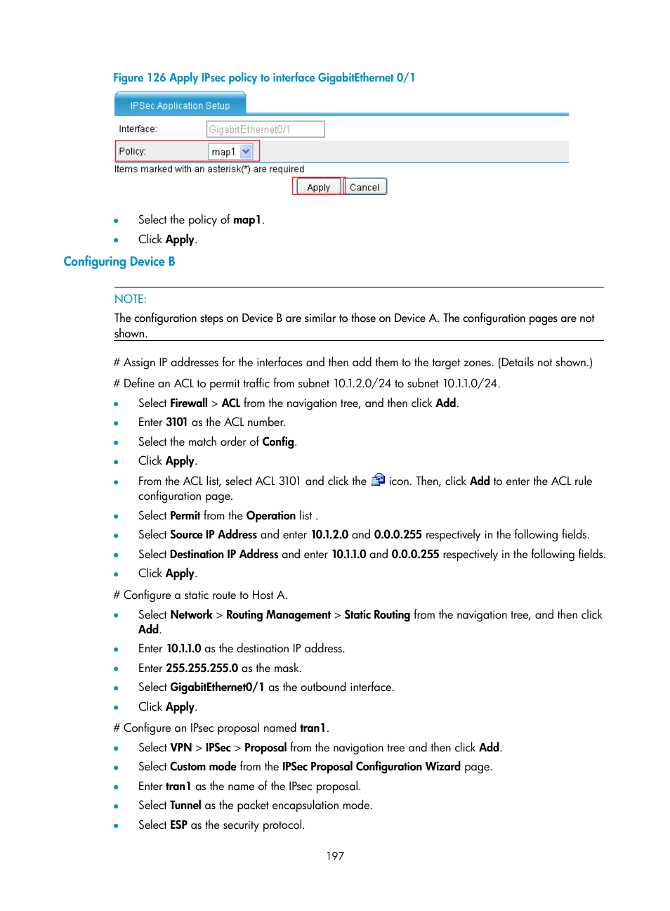 Configuring device b | H3C Technologies H3C SecPath F1000-E User Manual | Page 209 / 490