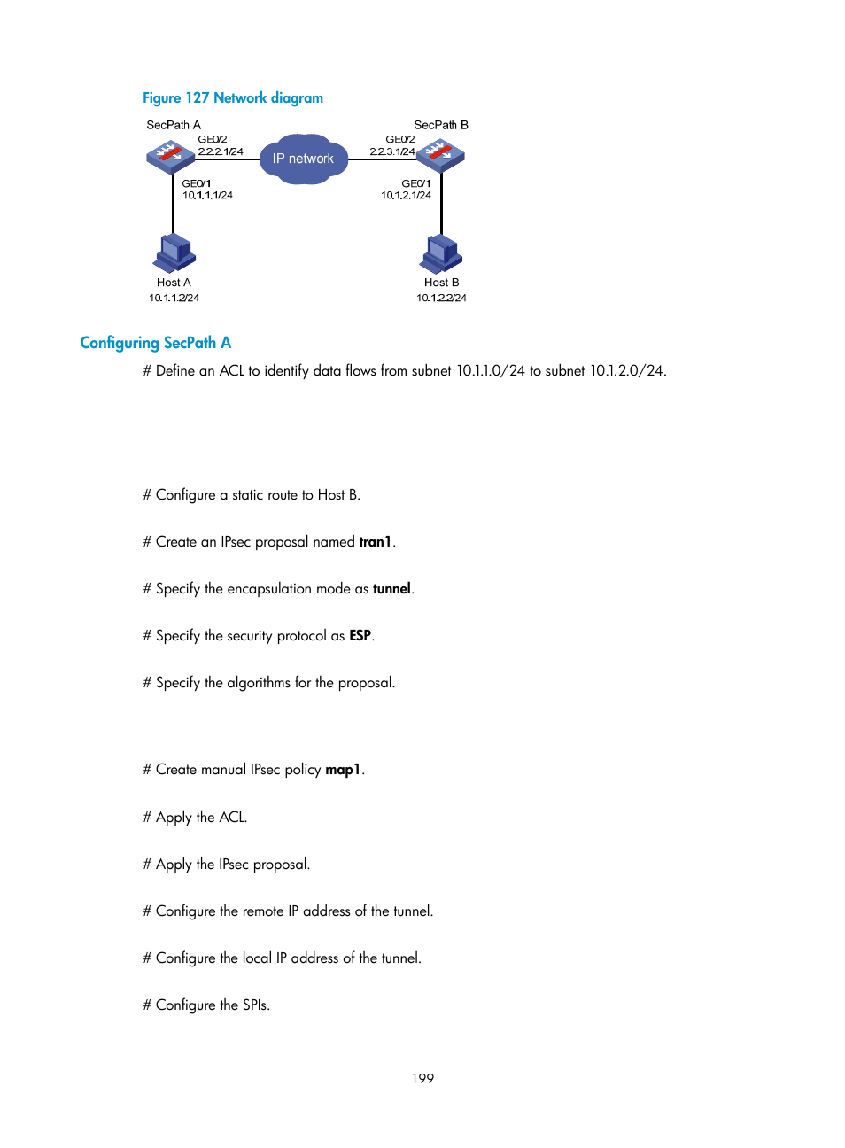 Configuring secpath a | H3C Technologies H3C SecPath F1000-E User Manual | Page 211 / 490