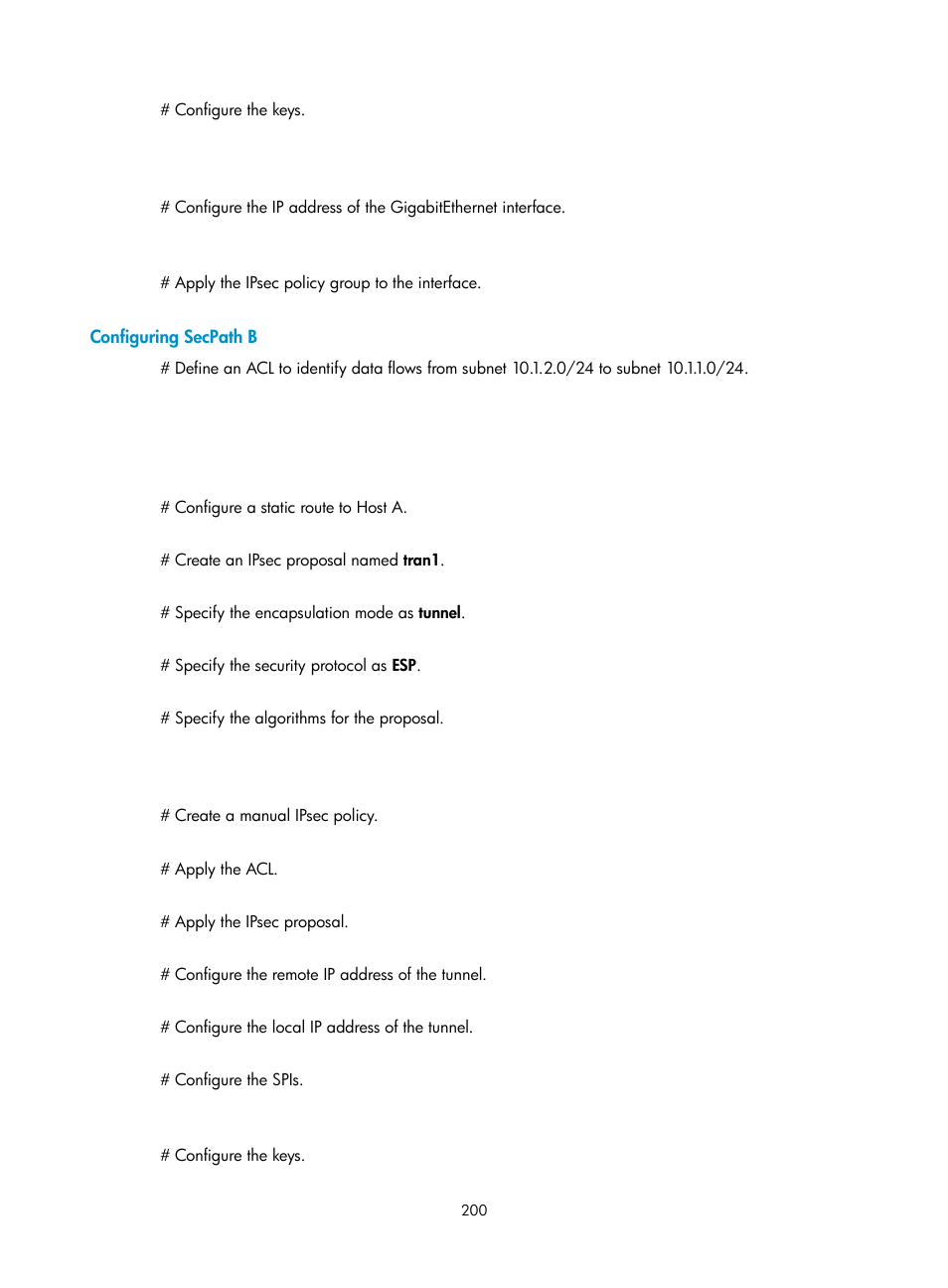 Configuring secpath b | H3C Technologies H3C SecPath F1000-E User Manual | Page 212 / 490