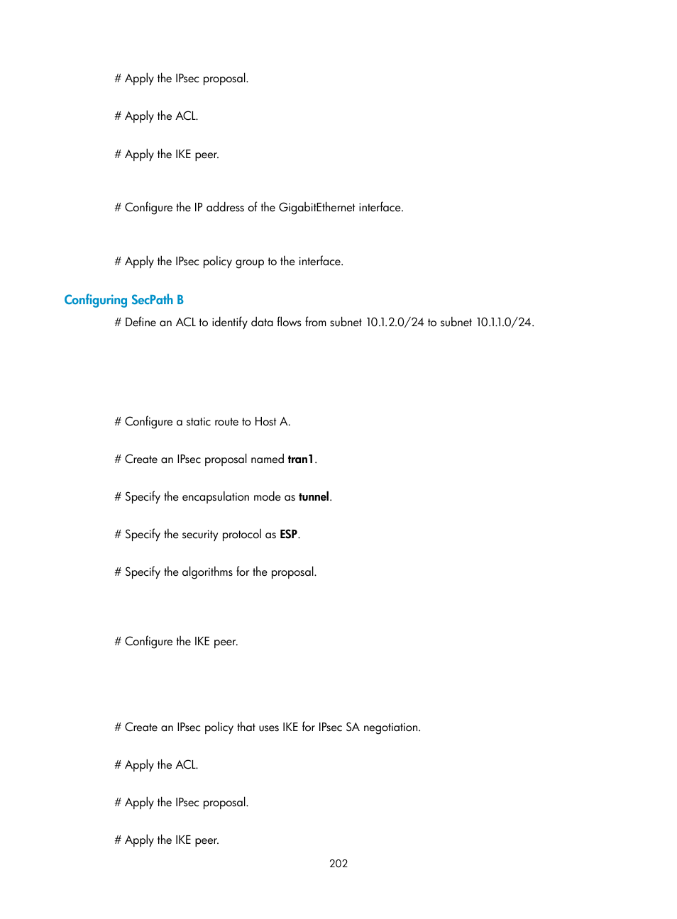 Configuring secpath b | H3C Technologies H3C SecPath F1000-E User Manual | Page 214 / 490