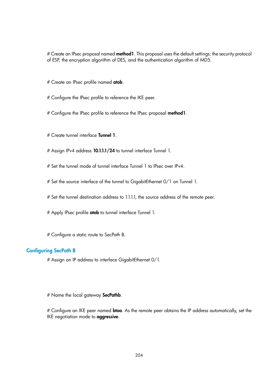 Configuring secpath b | H3C Technologies H3C SecPath F1000-E User Manual | Page 216 / 490