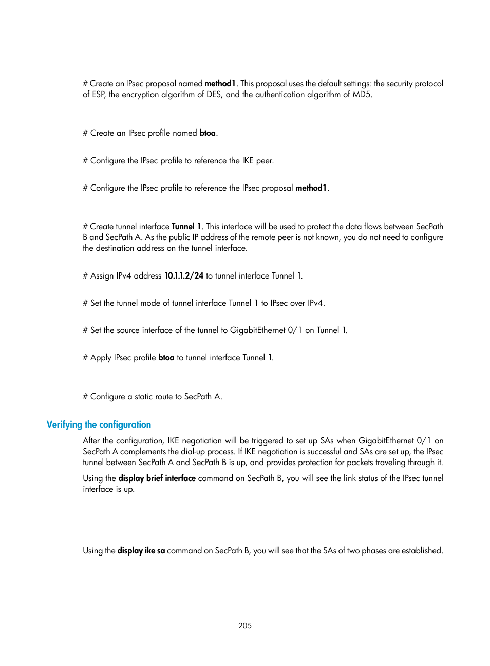 Verifying the configuration | H3C Technologies H3C SecPath F1000-E User Manual | Page 217 / 490