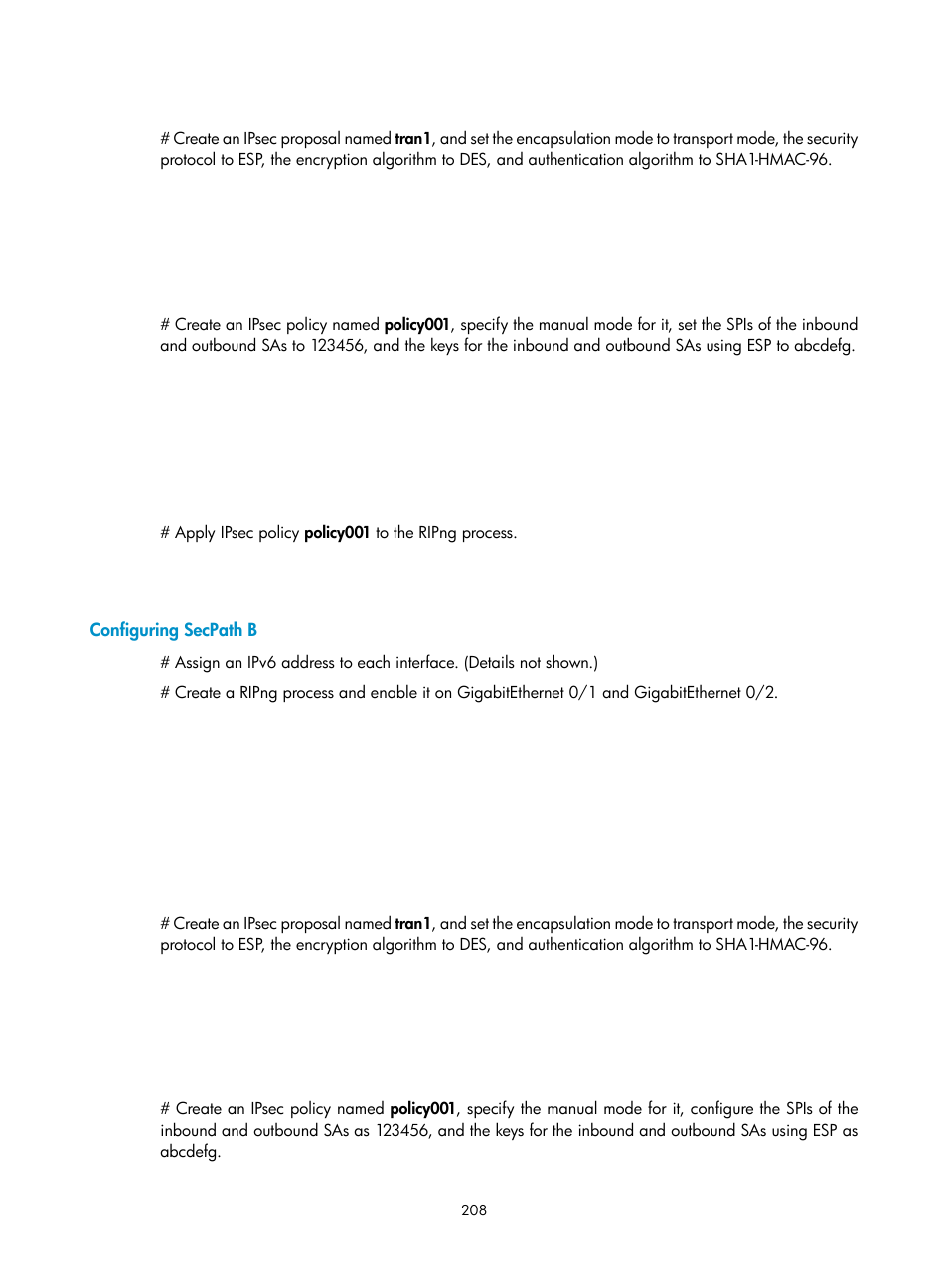 Configuring secpath b | H3C Technologies H3C SecPath F1000-E User Manual | Page 220 / 490
