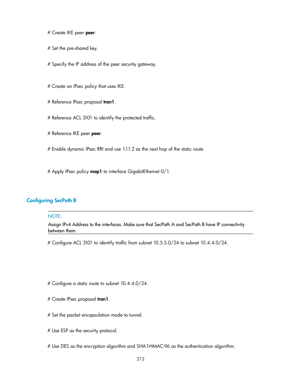 Configuring secpath b | H3C Technologies H3C SecPath F1000-E User Manual | Page 224 / 490