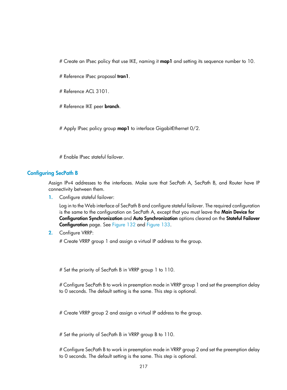 Configuring secpath b | H3C Technologies H3C SecPath F1000-E User Manual | Page 229 / 490