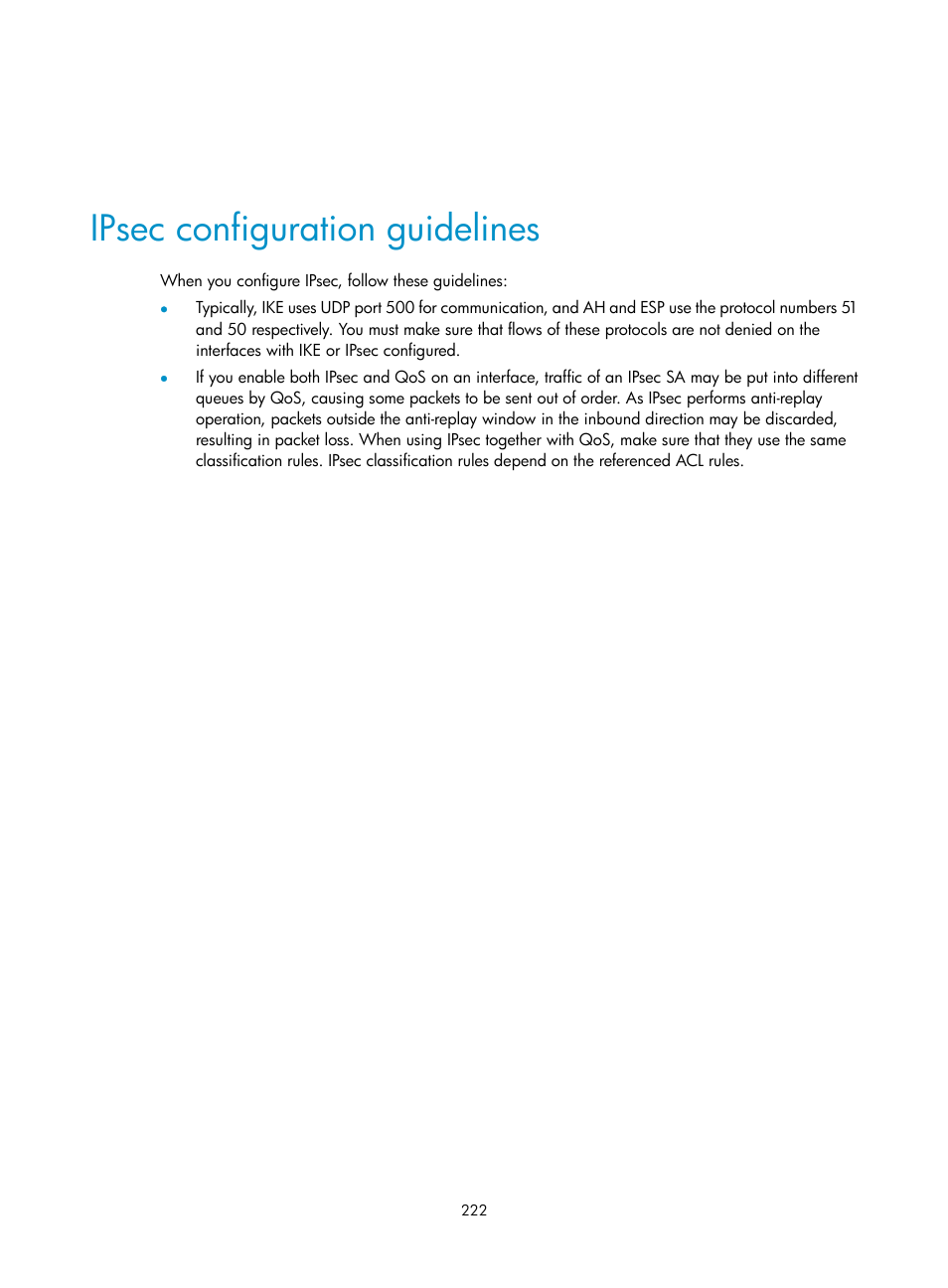 Ipsec configuration guidelines | H3C Technologies H3C SecPath F1000-E User Manual | Page 234 / 490