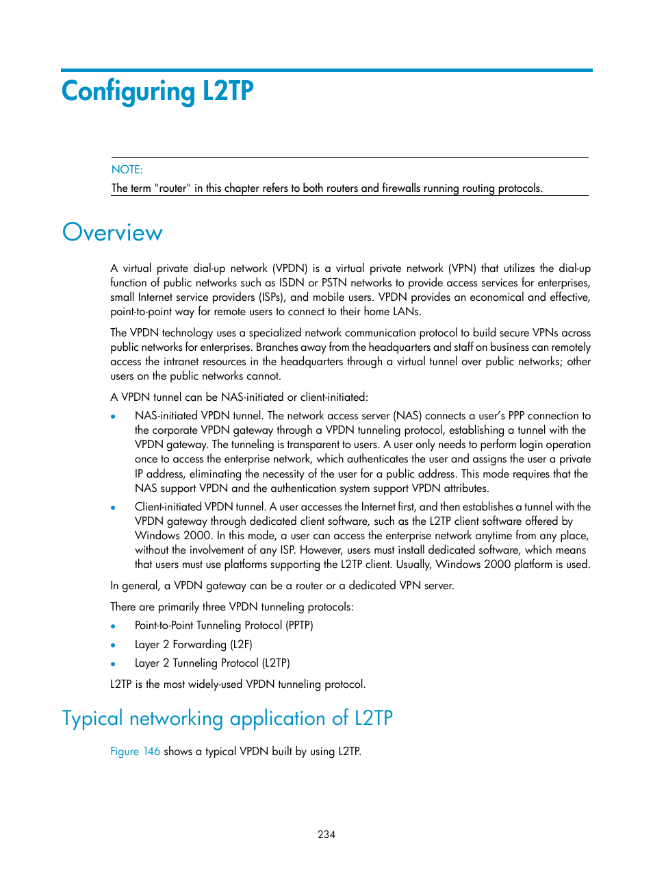 Configuring l2tp, Overview, Typical networking application of l2tp | H3C Technologies H3C SecPath F1000-E User Manual | Page 246 / 490