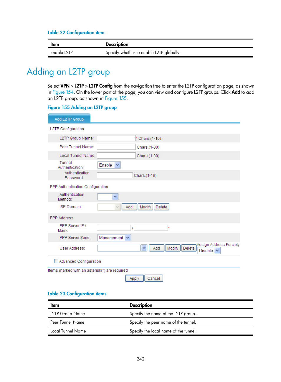 Adding an l2tp group | H3C Technologies H3C SecPath F1000-E User Manual | Page 254 / 490