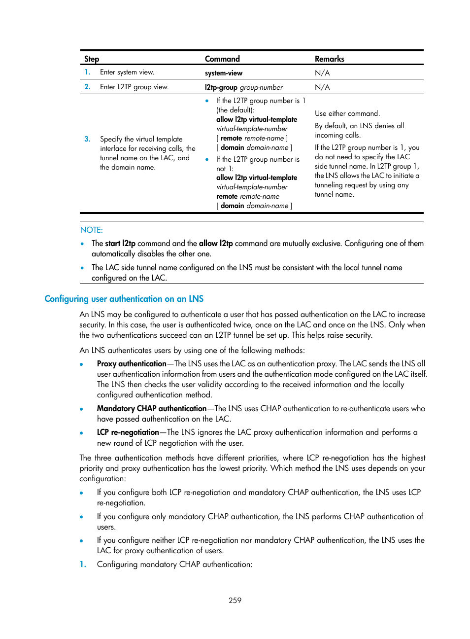 Configuring user authentication on an lns | H3C Technologies H3C SecPath F1000-E User Manual | Page 271 / 490