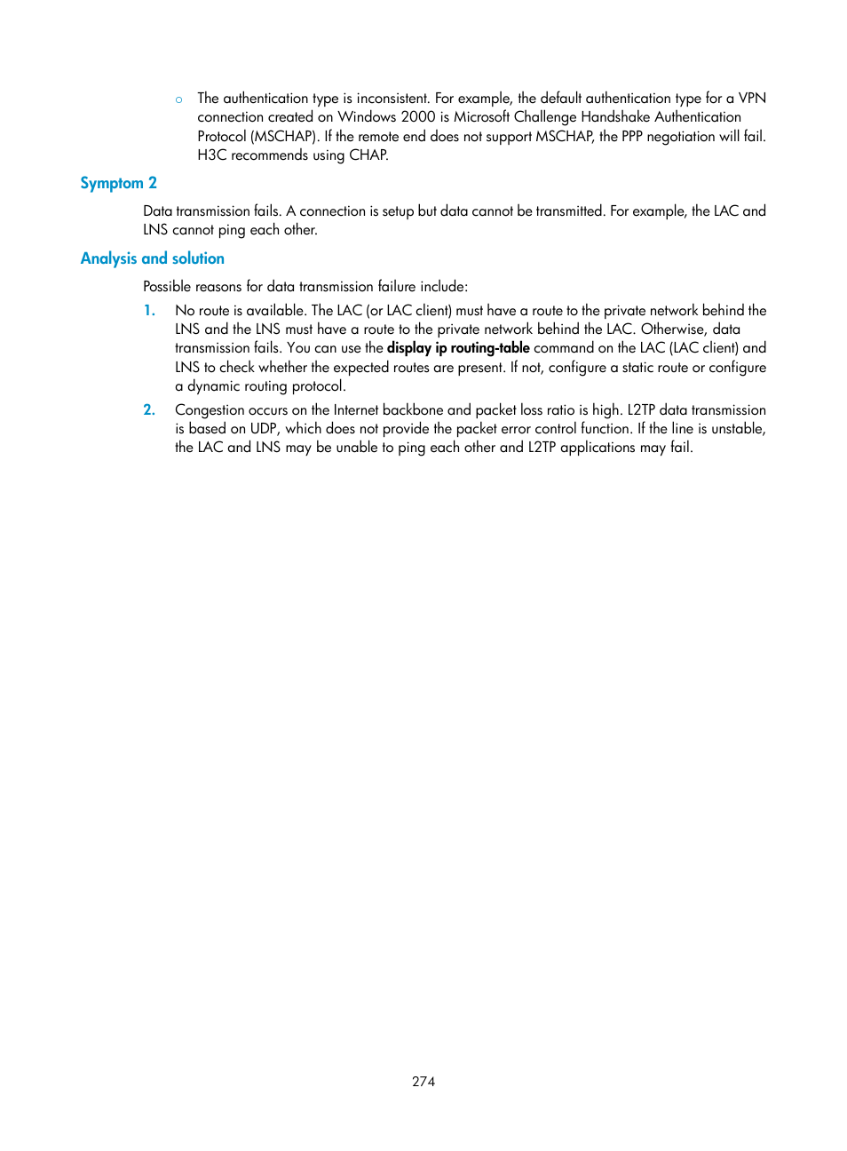 Symptom 2, Analysis and solution | H3C Technologies H3C SecPath F1000-E User Manual | Page 286 / 490