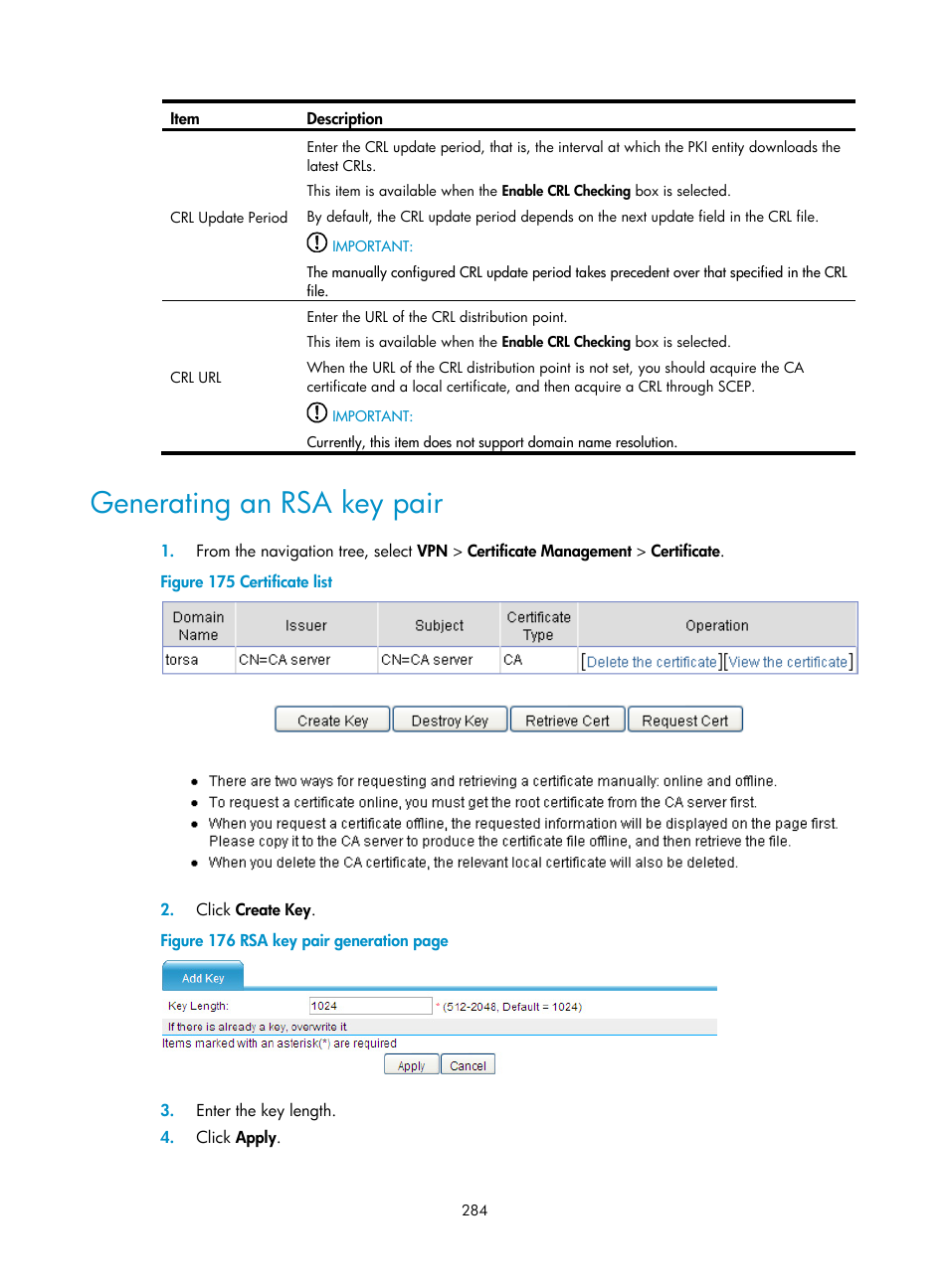 Generating an rsa key pair | H3C Technologies H3C SecPath F1000-E User Manual | Page 296 / 490