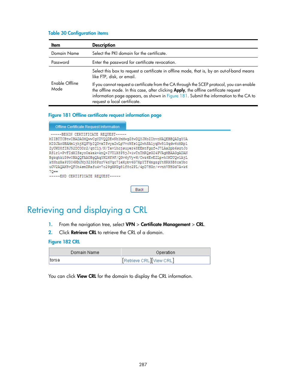 Retrieving and displaying a crl | H3C Technologies H3C SecPath F1000-E User Manual | Page 299 / 490