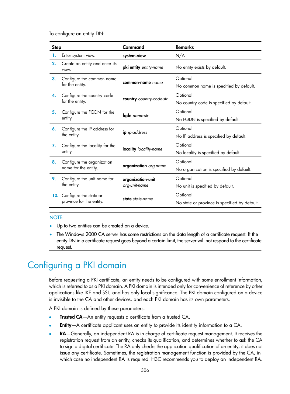 Configuring a pki domain | H3C Technologies H3C SecPath F1000-E User Manual | Page 318 / 490