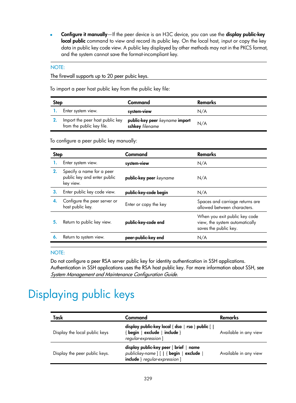 Displaying public keys | H3C Technologies H3C SecPath F1000-E User Manual | Page 341 / 490