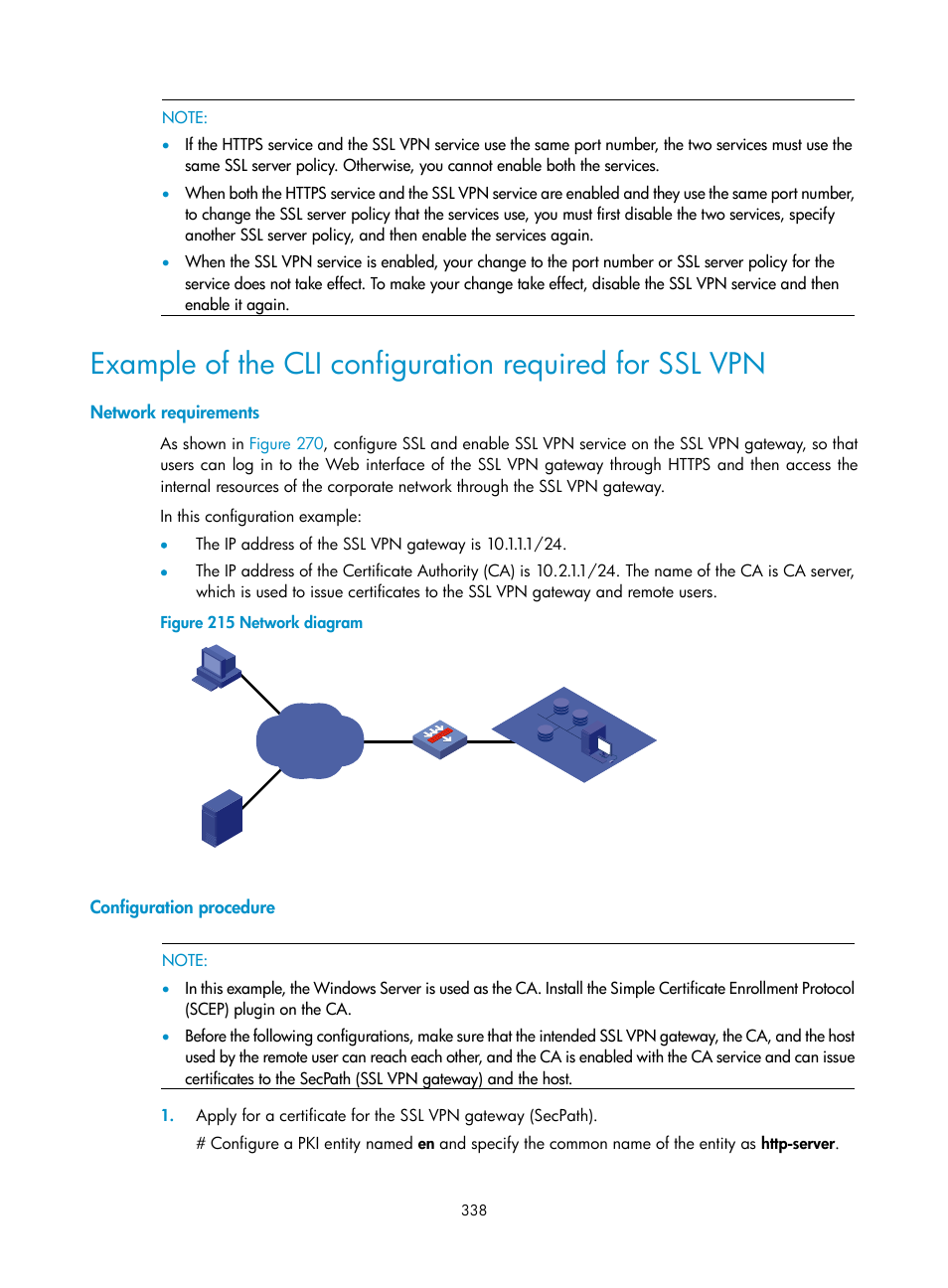 Network requirements, Configuration procedure | H3C Technologies H3C SecPath F1000-E User Manual | Page 350 / 490