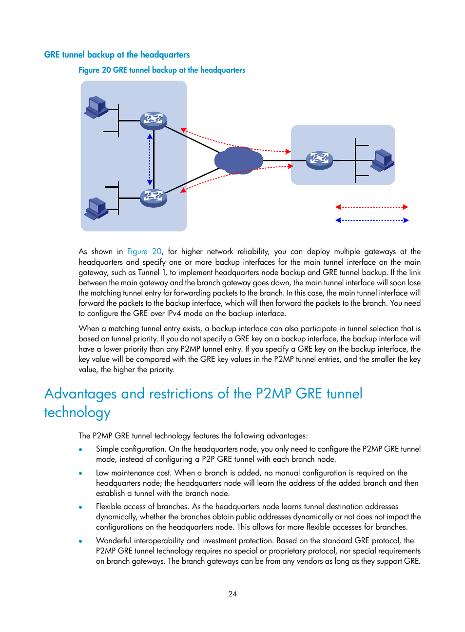 Gre tunnel backup at the headquarters | H3C Technologies H3C SecPath F1000-E User Manual | Page 36 / 490