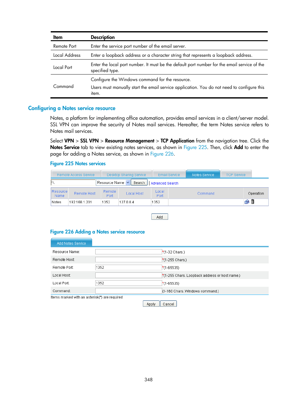 Configuring a notes service resource | H3C Technologies H3C SecPath F1000-E User Manual | Page 360 / 490